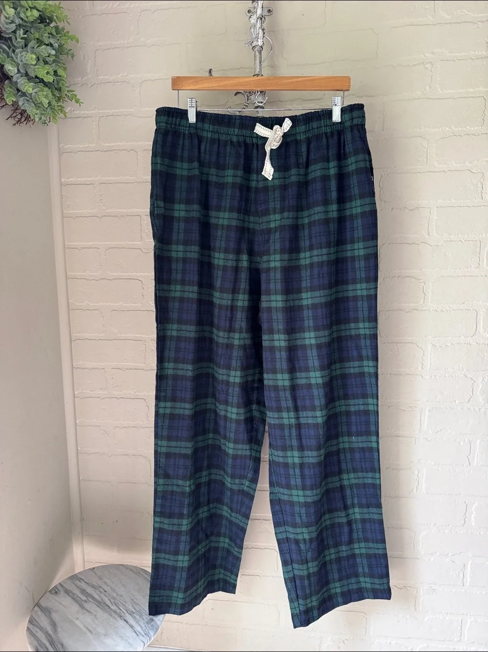 Ashford & Brooks flannel pants Green Navy Plaid Lounge Pants pockets